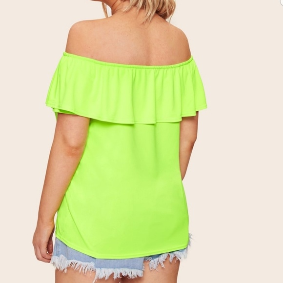 Plus Size Neon Green Off Shoulder Tee - Picture 4 of 6